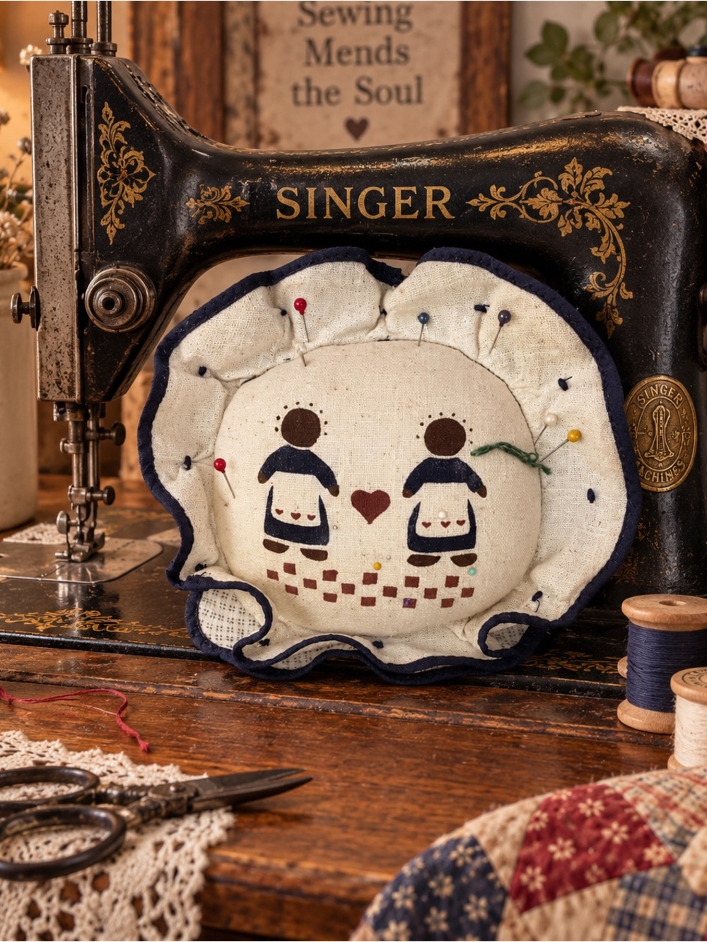 Vintage Handmade Rustic Pin Cushion